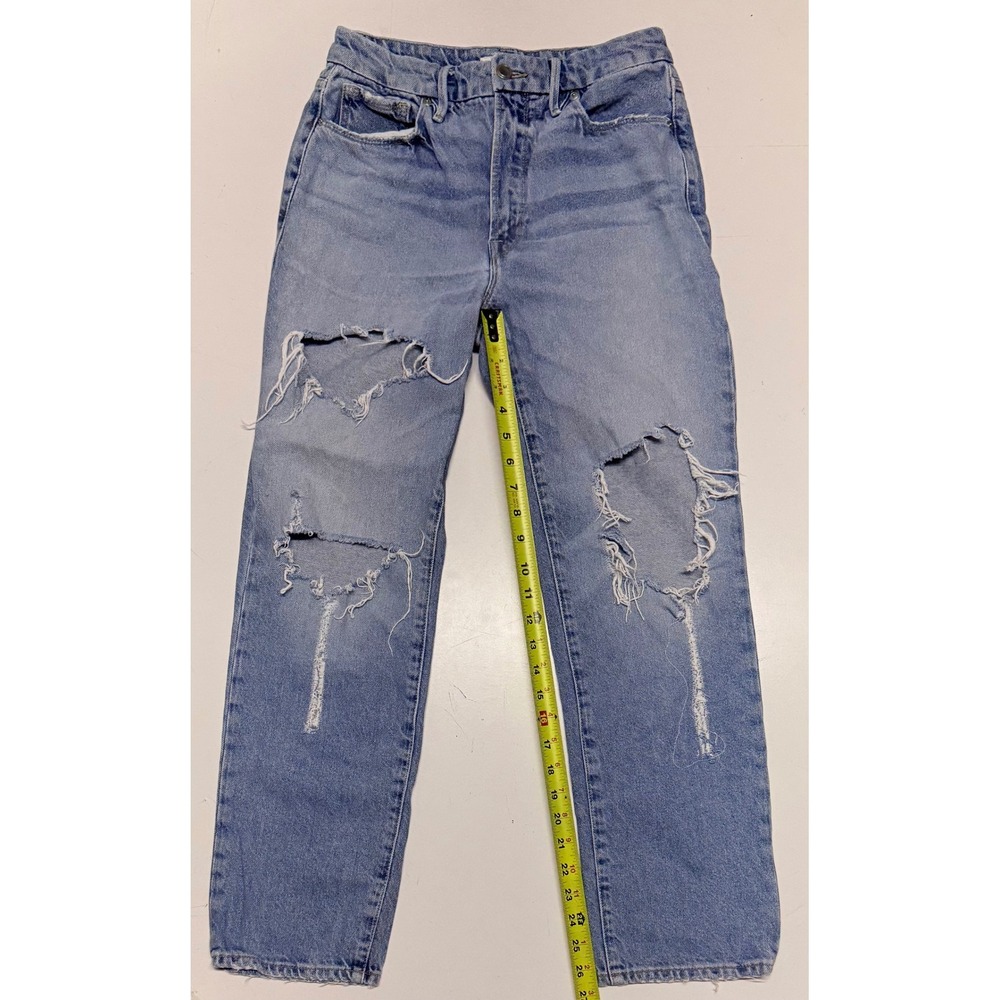 Good American Good Boy Distressed High Rise Straight Leg Jeans Indigo Size 4 27